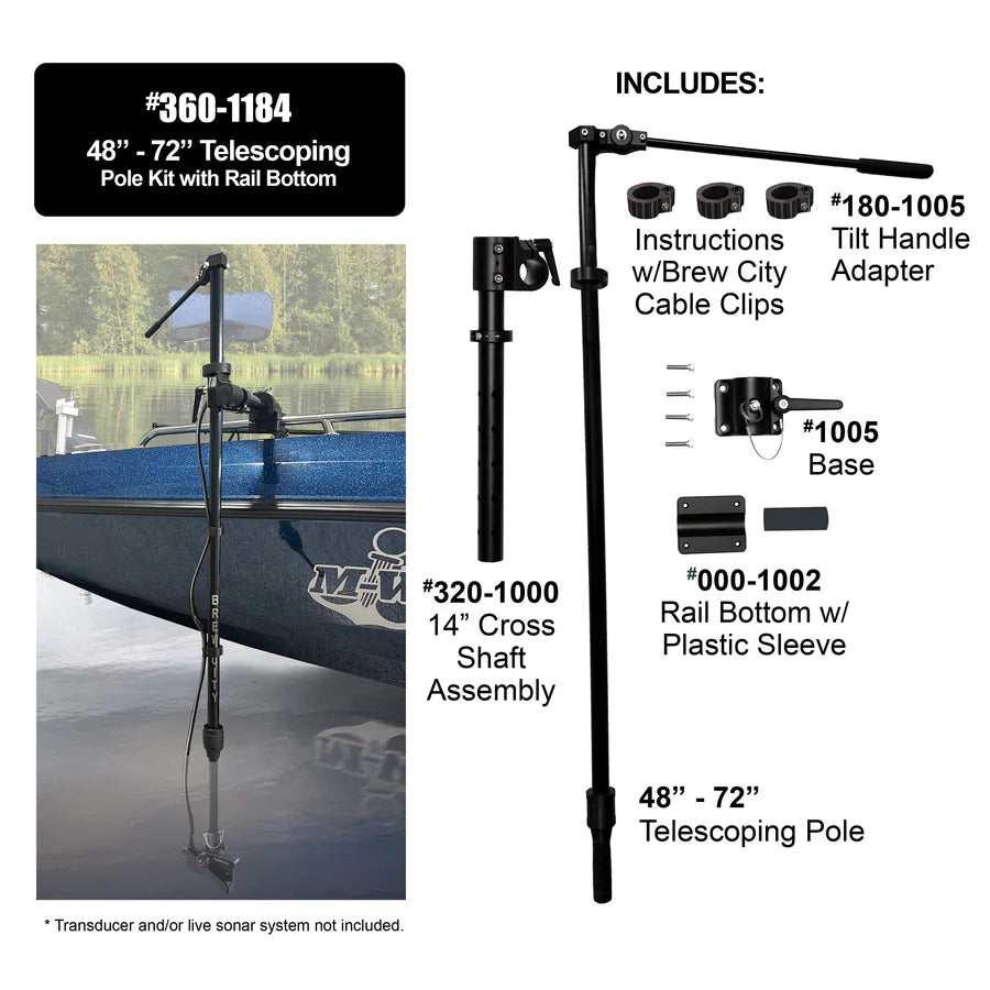 Brew City 48"- 72" Telescoping Pole Kit for forward facing sonar - #360-1184
